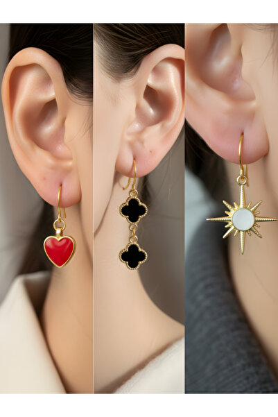 TURBİJ Beyaz Kutup Yıldızı Siyah Yonca Kırmızı Kalp Sembol Figürlü 3’lü Kadın...