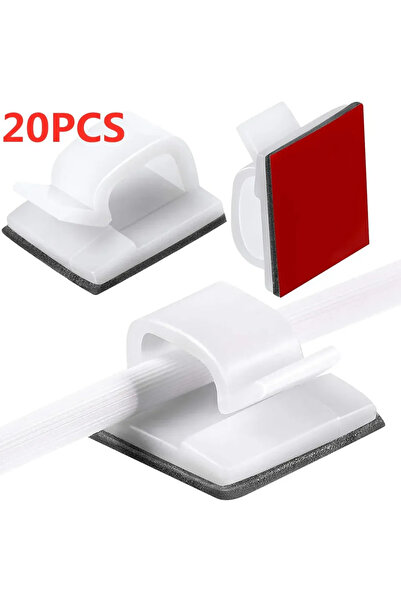 Choice 20 قطعة - مشبك كابلات ذاتي اللصق باللون الأبيض لإدارة الأسلاك وحامل الأسلاك ومنظم الكابلات ومشبك المكتب