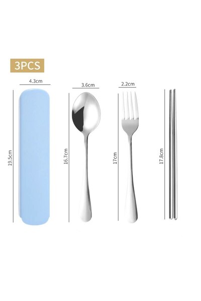 Choice 3pcs blue 1set Household Stainless Steel Portable Tableware Chopsticks Spoons Forks Two/Three Piece