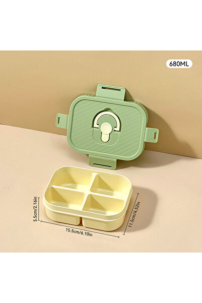 WORTHBUY Green 4 Grids 680ml Portable Plastic Lunch Box With Compartment Microwave Safe Fruit Salad