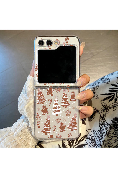 Choice جراب هاتف Galaxy Z Flip6 A887 بتصميم شجرة عيد الميلاد ونقشة ندفة الثلج لهاتف Z Flip 7 FE 6 5 4 3 5G، صلب وشفاف قابل للطي