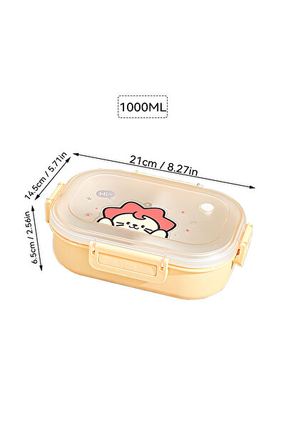 WORTHBUY 3 Yellow Portable Plastic Lunch Box With Detachable 3-Compartments Cute Divided Food Contai