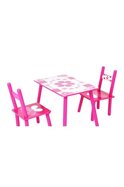 L-Sun Wooden table set with 2 chairs, 59x39x40 cm, Pink Butterflies (ML-01)