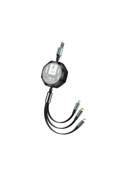 Choice كابل USB قابل للسحب 3 في 1 أسود 100 واط شحن سريع Micro USB 5A Type-C م...