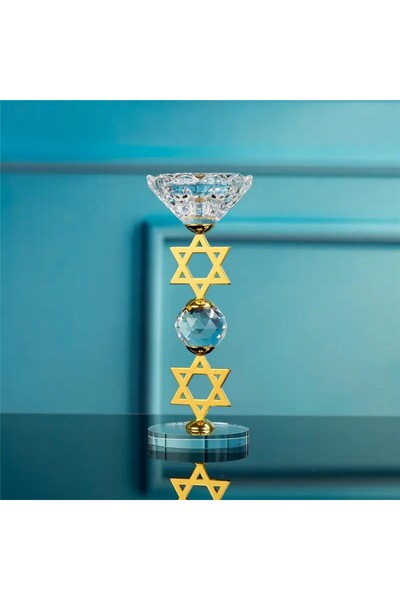 Choice حامل شموع كريستالي ذهبي على شكل نجمة سداسية، حامل مذبح هندسي مقدس للتأ...