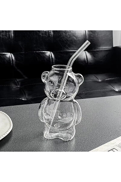 Choice كوب دب 201-300 مل مع قشة، كوب قهوة على شكل دب كرتوني 320 مل، كوب زجاجي...