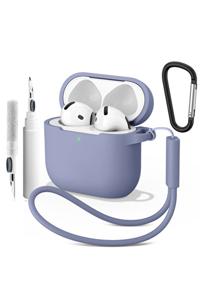 Choice حافظة سيليكون ناعمة باللون الأزرق الرمادي لأجهزة Airpods 4، غطاء سماعة...