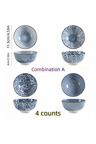 Choice 4.5 inch 4 counts A Japanese - style blue and white hand - painted 4.5 - inch ceramic bowl, retro -