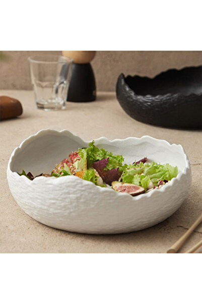 Choice 7.5inch black 1Pc Irregular Ceramic Deep Plate Salad Plate Frosted Cold Dish Plate Fruit Salad Bowl