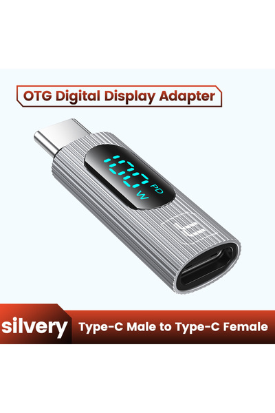 Toocki محول OTG فضي اللون من قطعتين PD 100 وات شاشة رقمية من النوع C ذكر إلى ...