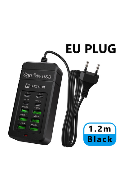 Choice شاحن USB سريع متعدد المنافذ بمقبس الاتحاد الأوروبي والمملكة المتحدة وا...