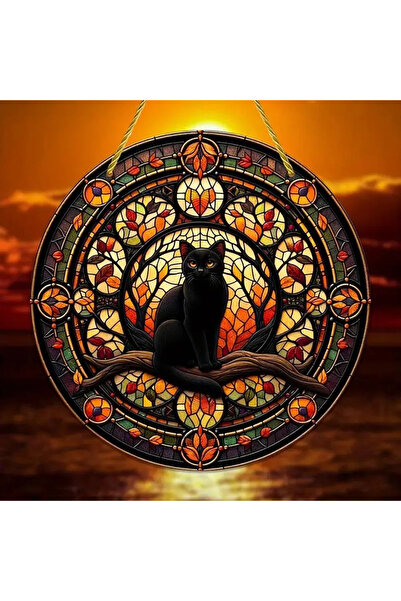 Choice زينة نافذة معلقة مصبوغة بنمط قطة سوداء من ZX-66 بمقاس 15×15 سم/ظل قطة ...