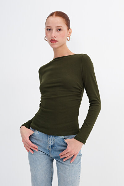 Addax Μπλούζα με μακριά μανίκια με πλισέ στο πλάι B18536