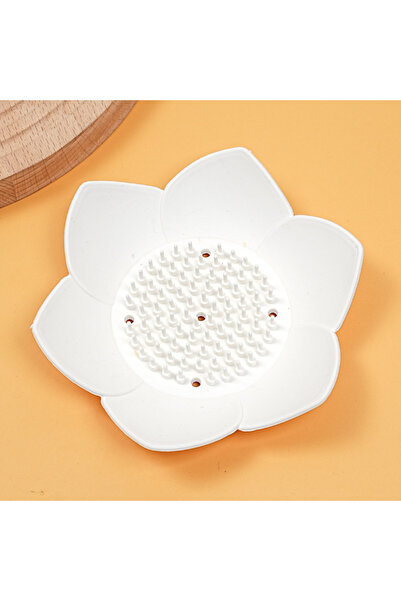 Choice صندوق صابون حمام أبيض قطعة واحدة بتصميم لوتس وحامل صابون من السيليكون وصندوق تصريف ملحقات الحمام