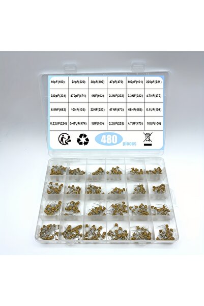 Choice 480 قطعة 24 قيمة 480 قطعة 24 قيمة مجموعة متنوعة من المكثفات الخزفية ال...