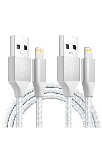 Choice كابل بيانات أبيض بطول مترين من USB A إلى Lightning سريع الشحن، مضفر من...