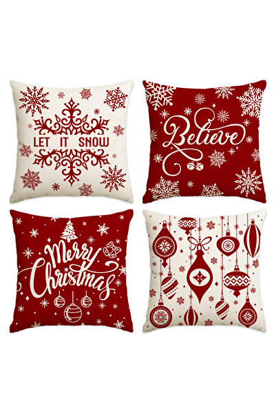 Choice 45x45 سم BZ1187-BZ1190 1/4 قطعة غطاء وسادة عيد الميلاد الأحمر، نمط قلا...