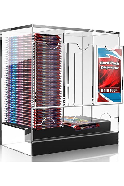 Slasa 3-Slot Acrylic Card Pack Dispenser with Black Base, Stackable TCG Storage (8.8×9.5×5 in)