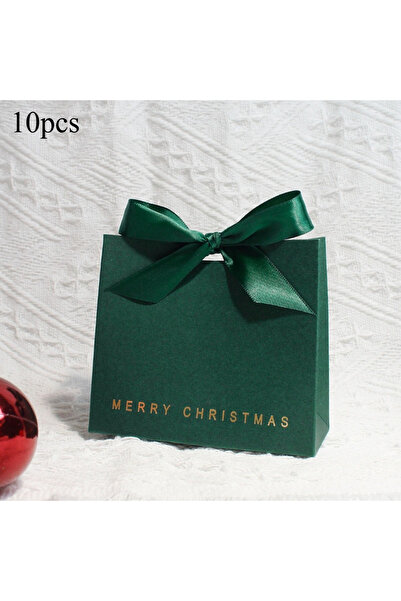 Choice 10pcs green 10pcs Merry Christmas Gift Box with Ribbon Bow Premium Pap...