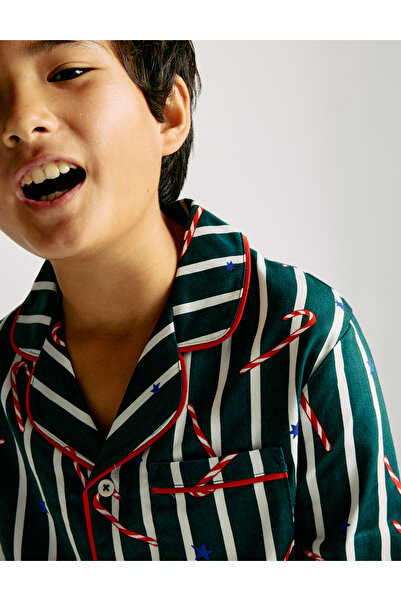 Marks & Spencer Saf Pamuklu Şeker Çubuğu Çizgili Yılbaşı Pijaması (1‑16 Yaş)