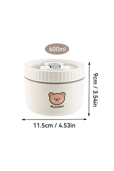 WORTHBUY Beige 600ml Portable Cute Bear 304 Stainless Steel Insulated Bento Lunch Box Microwave Seal