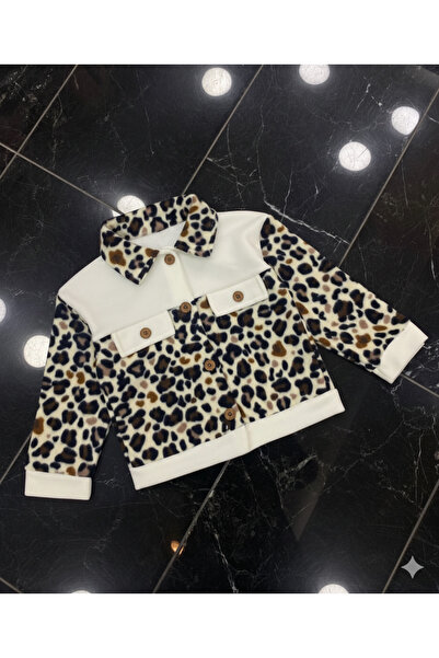 ERDEM KIDS Girl's Leopard Print Buttoned Lapel Collar Pocket Flap Fleece Jacket Sweatshirt