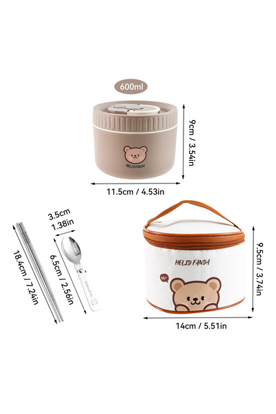 WORTHBUY Brown 600ml Set Portable Cute Bear 304 Stainless Steel Insulated Bento Lunch Box Microwave