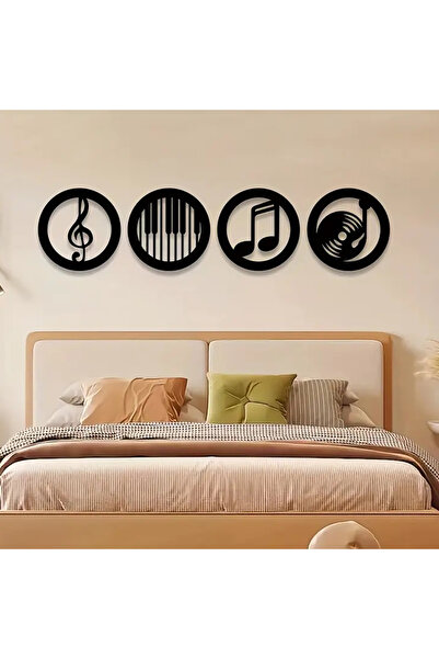 Choice ديكور جداري خشبي أسود، 4 قطع، نوتة موسيقية، صورة ظلية بيانو، هدايا لعش...