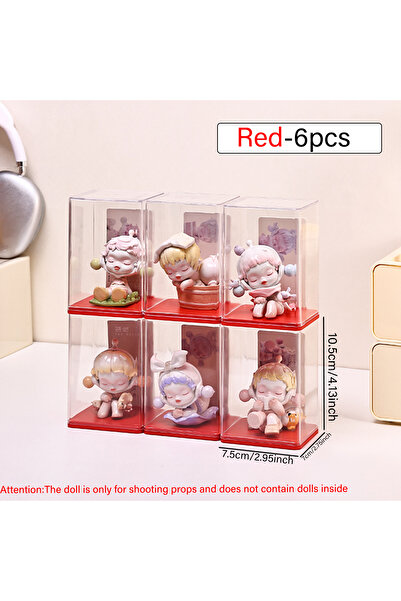 Choice 6pcs-red 6pcs acrylic dust-proof colored base doll blind box display box card groove stackable colle