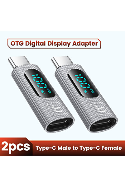 Toocki قطعتان فضيتان، قطعتان محول OTG PD 100 واط شاشة رقمية من النوع C ذكر إل...
