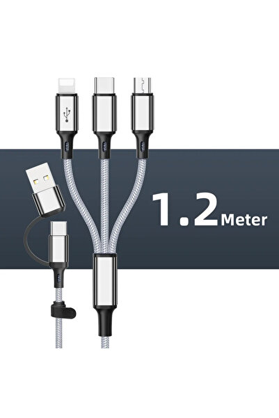 Choice كابل شحن 3 في 1 فضي متعدد المنافذ USB سلك شحن USB متعدد النوع C شاحن م...