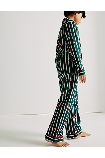 Marks & Spencer Saf Pamuklu Şeker Çubuğu Çizgili Yılbaşı Pijaması (1‑16 Yaş)