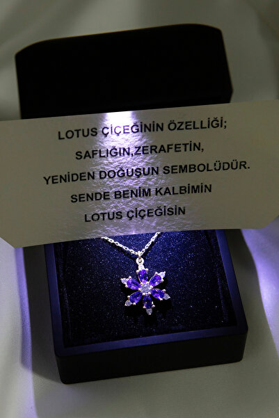 SARIASLAN Işıklı Kutuda Üstü 14 Ayar Altın Suyu Ametist Taşlı Lotus Kolye 925...