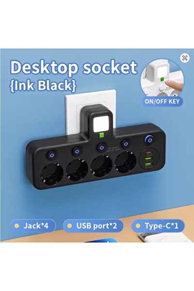 Choice EU Plug Black EU Plug Power Strip 4 AC Outlets 2 USB 1 Type-C Ports Two specifications Independent s