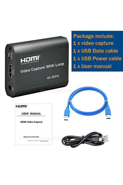 Choice بطاقة التقاط فيديو 4K رمادية، مسجل فيديو HDMI USB مع حلقة 1080P 60 هرت...