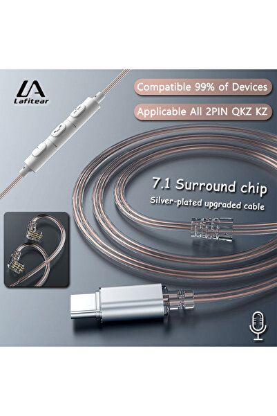 Choice كابل ترقية شفاف لسماعات الأذن الرقمية من نوع C مع ميكروفون LA Copper V7.1 ستيريو عالي الدقة بالكامل من النحاس