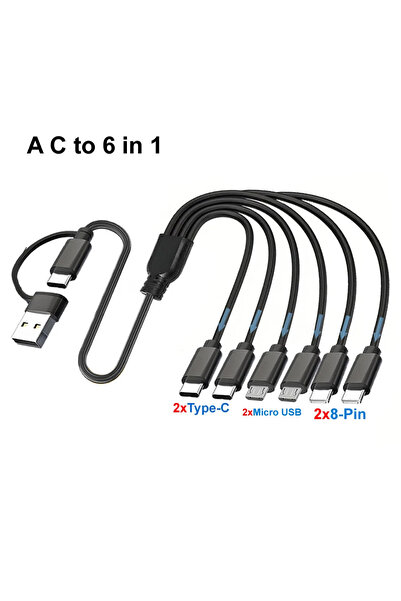 Choice كابل شحن مقسم USB-C إلى 6 في 1 - 50 سم 0.5 متر 5 فولت لأجهزة متعددة سل...