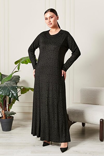 Ferace Women's Plus Size Collar Stone Embellished Combed Cotton Dress