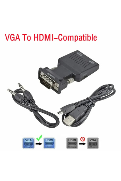 Choice محول VGA إلى HDMI أسود جديد متوافق مع VGA إلى HDMI محول صوت وفيديو بدق...