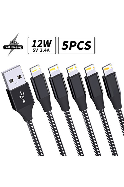 Choice كابل USB إلى Lightning أسود أبيض بطول متر واحد، 5 قطع، لأجهزة iPhone 1...