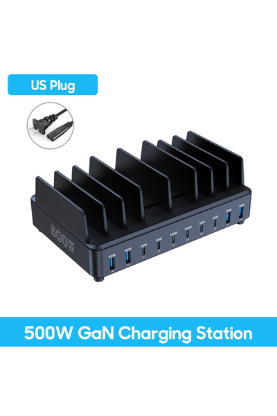 Choice شاحن USB C بقوة 500 وات بمقبس أمريكي و10 منافذ وقاعدة شحن GaN وشحن سري...