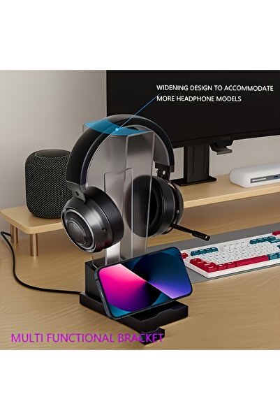 Choice حامل سماعة رأس LED أسود قطعة واحدة مع إضاءة محيطة تعمل عبر USB - مريح، يعمل باللمس، ملون