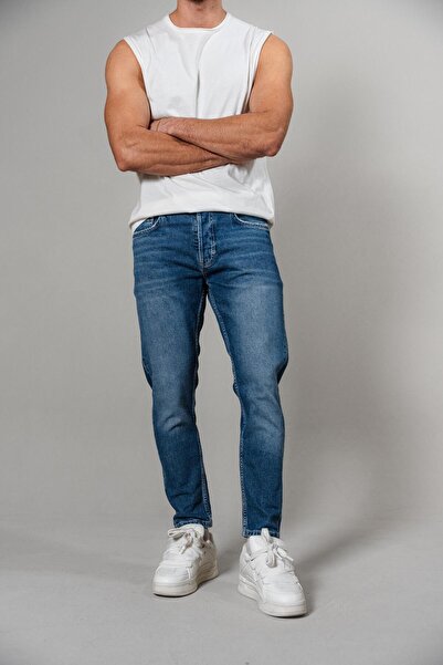 R8 STUDIOS R8 ERKEK KOT PANTOLON NAKIŞLI BOYFRIEND JEAN MAVİ 5111-1