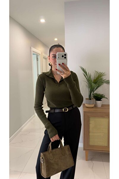 BİRCANÇİL Lucca Khaki Buttoned Knitwear