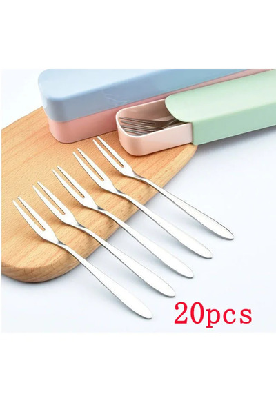 Choice w040B-1-20Pcs 13cm StainlessTwo-tine Steel Fruit Forks Set Small Size Two-tine Dessert Snack Cake Fo