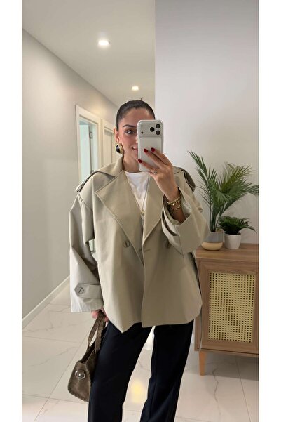 BİRCANÇİL Beca Light Khaki Belted Short Premium Trench Coat