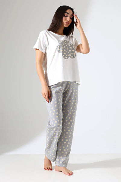 DİVİSTA Women's Printed Pajamas Set – Top and Bottom Set – Comfortable Home Wear – Soft Cotton Fabric