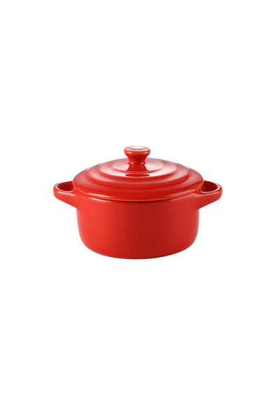 Choice وعاء خزفي أحمر مزدوج الأذن وعاء خبز خزفي صغير مزجج بغطاء لوجبة إفطار ب...