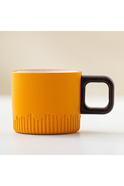 Choice كوب قهوة سيراميك عتيق برتقالي 60 مل كوب ماء كوب شاي بمقبض خشبي كوب قهو...