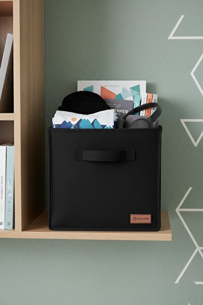 PH Prendi Home 2`li Siyah Saklama Kutusu 28x28x28 Dekoratif Kulplu Organizer Dolap İçi Çamaşır Oyuncak Düzenleyici